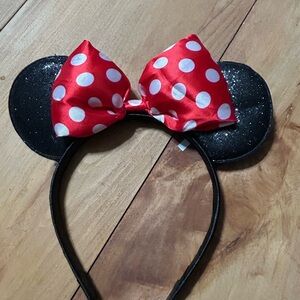 Red Minnie Mouse Polka Dot Bow Disney Headband with Black glitter Ears